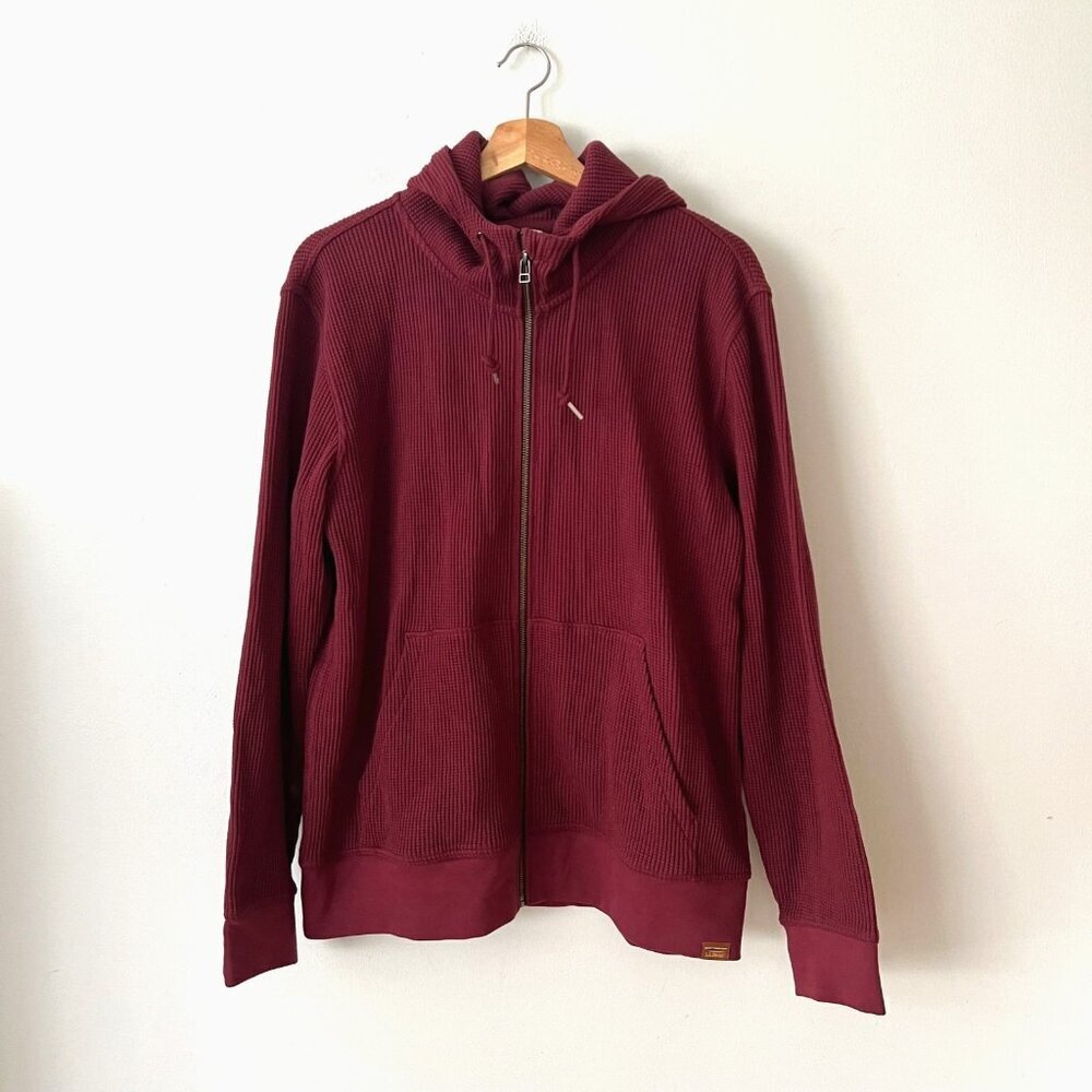 L.L. Bean Men's Signature Waffle Full-Zip Hoodie Burgundy Size Small